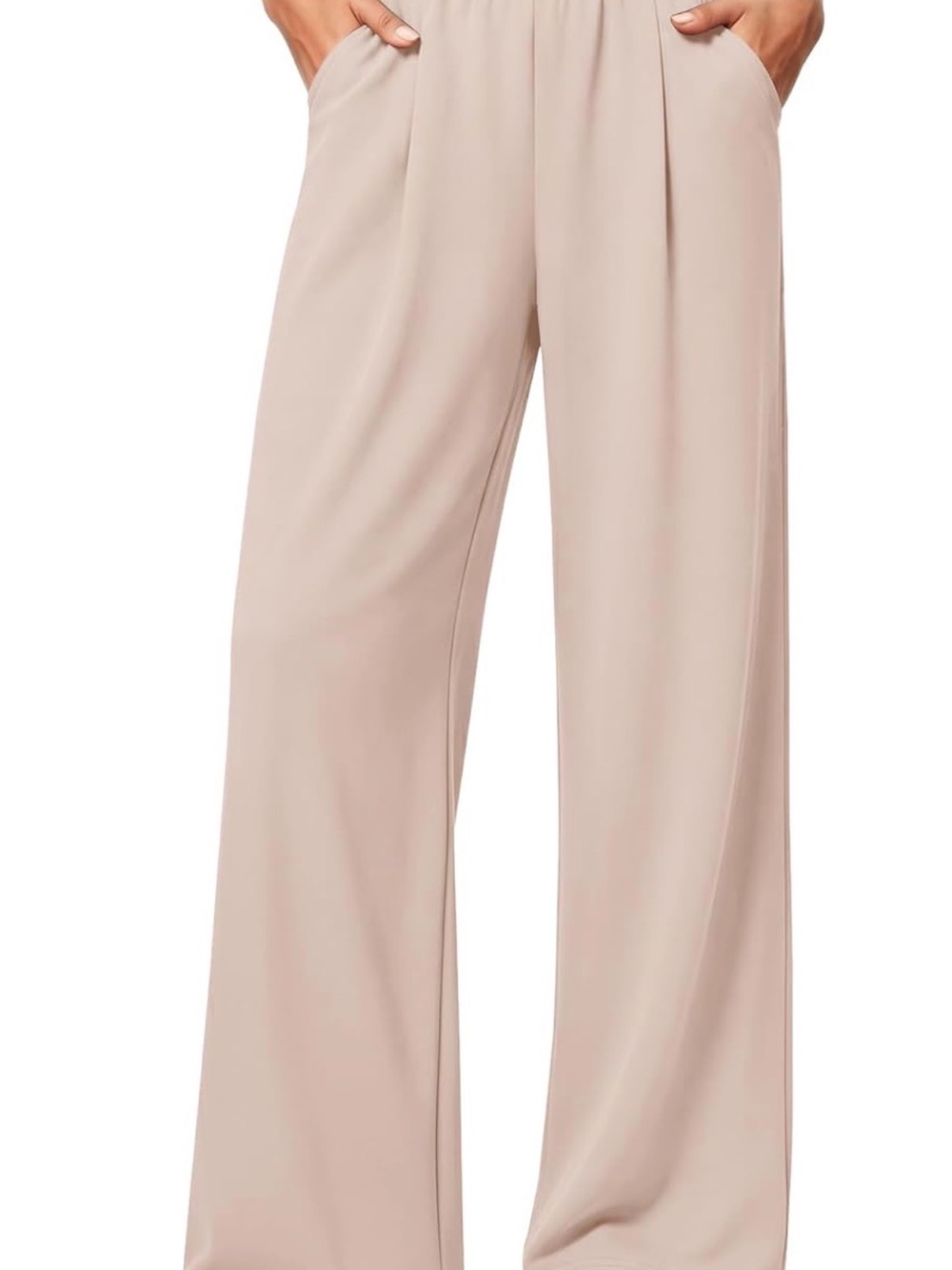 High-Rise Wide Leg Pants in Light Beige